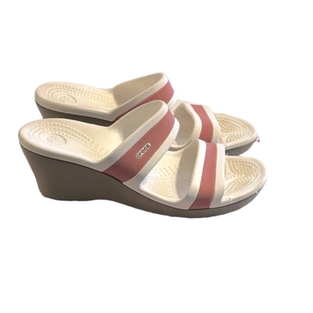 Crocs Women’s Pink and White Wedge Sandal